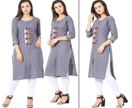 Rayon Grey Embrderied Kurtis XL, L, XXL, Technics : Embroidered