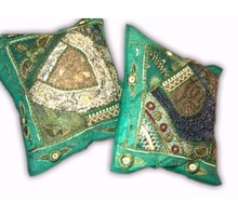 Sudesha Embroidered Linen / Cotton Patchwork Cushion Cover, Technics : Handmade