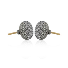 Pave Diamond Silver Disc Stud Earrings