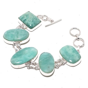 925 Sterling Silver Amazonite Gemstone Handmade Bracelet, Size : Customized Size