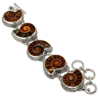 925 Sterling Silver Ammonite Fossil Gemstone Bracelet, Gender : Children's, Men's, Unisex, Women's