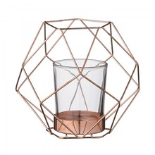 Copper Finish Hexagon Wire Candle Holder, For Home Decoration