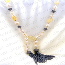 Chunky Crystal Pearl Oxidised CZ Stone Necklace