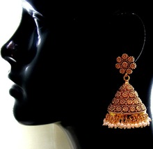 Long Golden Polki Jhumka Earrings