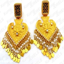 Matt Gold Plated Kundan Stone Pearl Beaded Earrings