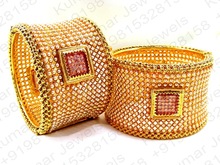 Pearl Beaded Jadau Polki Kadas Bangles