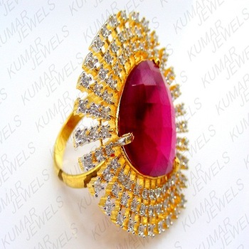 Ruby Stone Studded Party Finger Ring, Gender : Women's