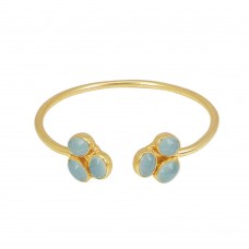 Aqua Chalcedony Gold Plated Adjustable Handmade Bezel Set Bangle