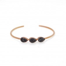 Black Coated Druzy Gemstone Rose Gold Plated Adjustable Bezel Set Bangle