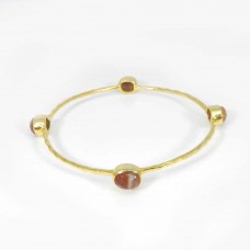 Red Creek Jasper Gold Plated Hammered Bezel Set Bangle