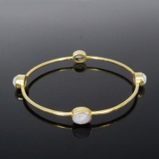 Regina Rainbow Moonstone Gold Plated Bezel Set Bangle