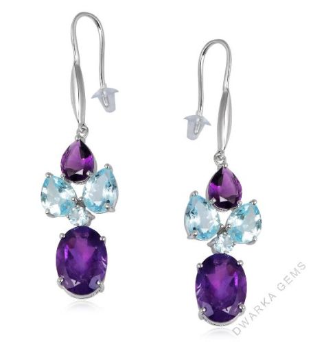 African Amethyst Earring Gemstone Jewelry Blue Topaz Stud Sterling Silver Earrings