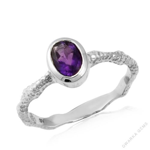 Natural African Amethyst Gemstone Bezel Setted Rings 925 Sterling Silver Ring