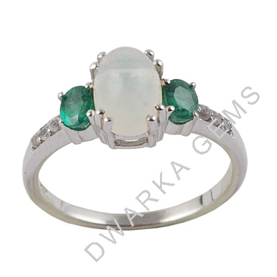 Opal And Emerald Ring With Diamonds