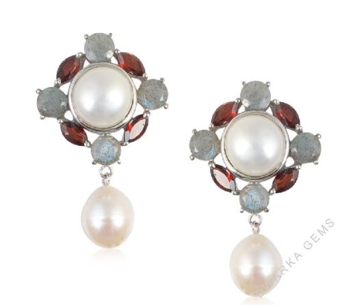 Garnet Studded Sterling Silver Earrings