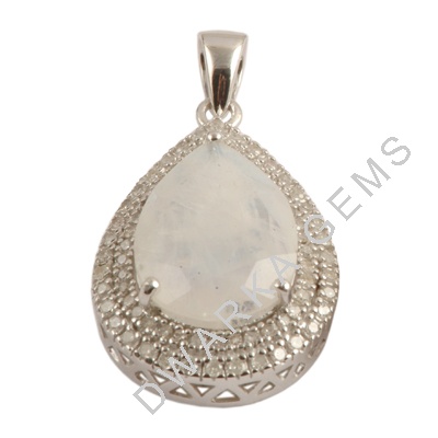 Rainbow Moonstone Pendant With Diamonds