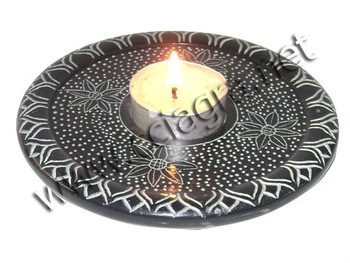 Black Soapstone Tealight Candle Plate
