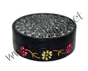 Black Soapstone Trinket Box, For Home Decoration