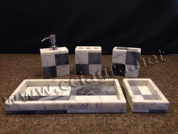 Grey White Marble Bath Set