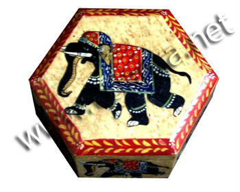Soapstone Elephant Painting Gift Box, For Home Decoration