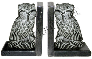 Polished Soapstone Owl Bookend, Color : Grey