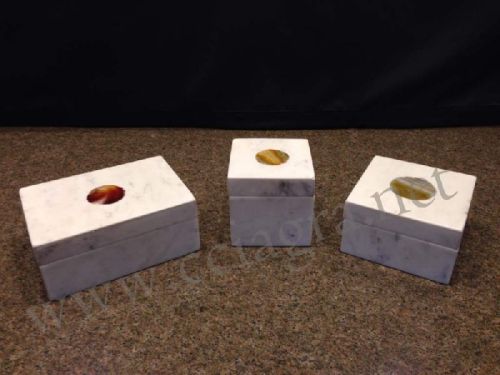 White Marble Inlay Agate Stone Jewelry Boxes