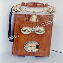 WOODEN BASE BRASS ROTARY TELEPHONE