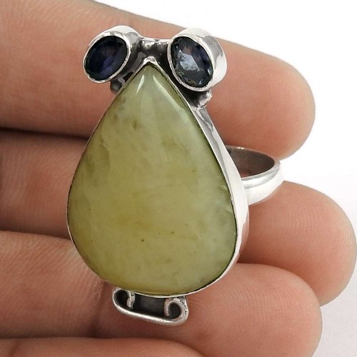 925 Sterling Silver Honey Cobalto Calcite, Iolite Ring