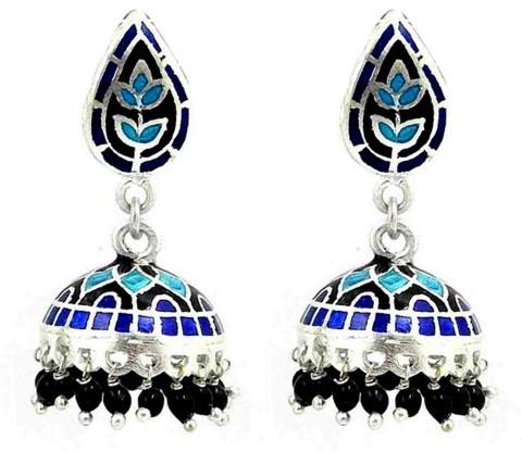 Big Fabulous ! 925 Sterling Silver Enamel Jhumki