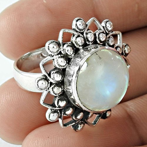 Personable 925 Sterling Silver Rainbow Moonstone Gemstone Ring Jewelry