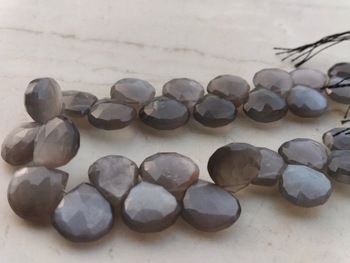 Grey Moonstone Faceted Hearts Gemstone Beads, Color : Natural