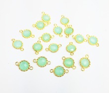 Aqua Chalcedony Round Gold Connector