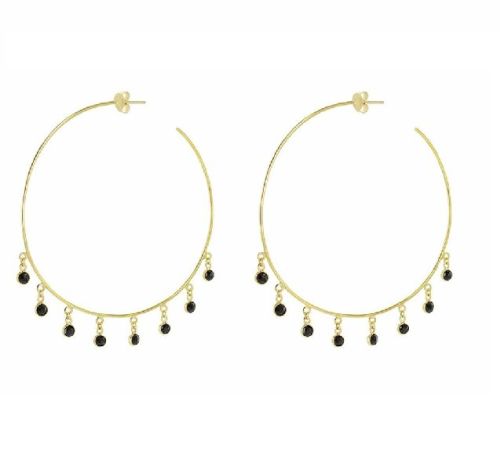 Black Onyx Gemstone Hoop Earrings