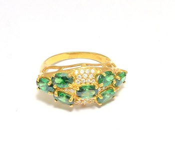 Emerald Quartz Pave CZ Set Gemstone Ring