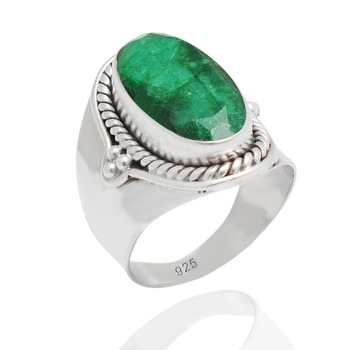 Green Emerald Silver Gemstone Rings
