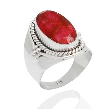 Ruby Oval Silver Gemstone Rings, Gender : Children's, Men's, Unisex, Women's