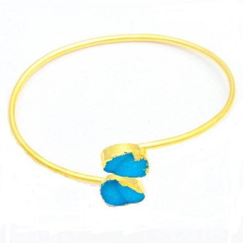 Turquoise Color Druzy Gemstone Gold Plated Adjustable Bangle/Bracelet