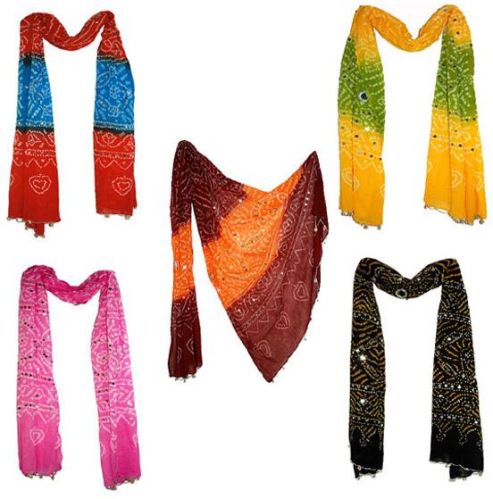 Bandhani Printed Sequins Work Ladies Stole, Length : 90 Inches