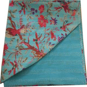 Bird Print Handmade Kantha Quilt