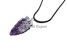 CrystaExport.com Gemstone Amethyst Arrowheads Necklace, Technique : Flint Art