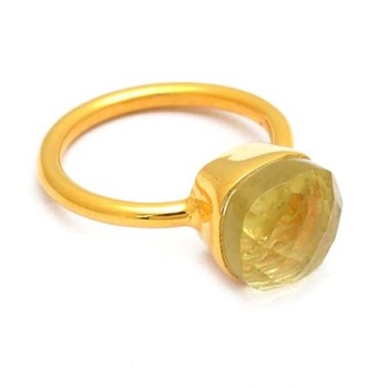 925 Sterling Silver Gold Plated Ring, Main Stone : Quartz