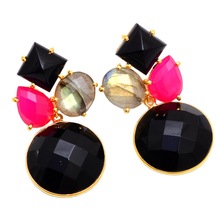 Black Onyx Gold Plated Earring