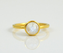 Moonstone Round Gold Plated Ring, Gender : Women's