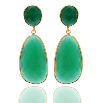 Silver Green Chalcedony Gold Plated Fancy Earring