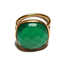 Silver Green Onyx Gold Plated Ring, Gender : Women's