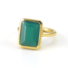 Sterling Silver Green Onyx Gold Plated Ring
