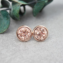 Round Shape Rose Gold Stud Druzy Post Earring