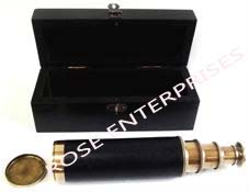 Brass Telescope With Black Polish Wooden Box