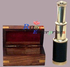 Nautical Brass Telescope With Wooden Box