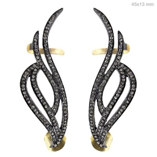 14K GOLD DIAMOND PAVE EAR CUFFS, Size : 45x13 Mm